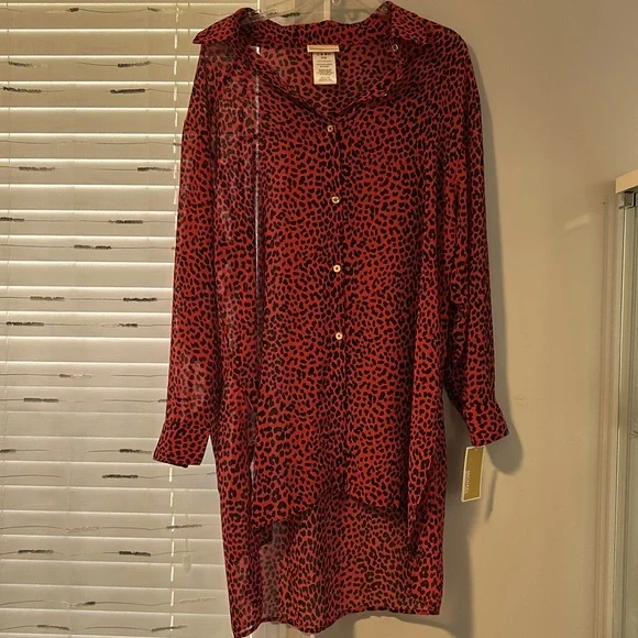 Michael Kors Animal-Print Sheer Cover-Up Shirt NWT - Picture 3 of 7